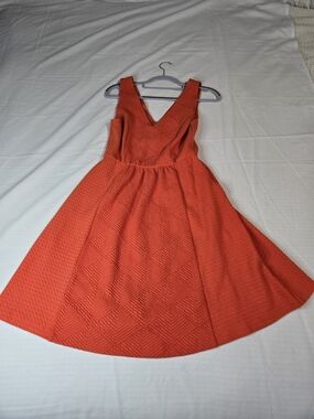 Maeve Coral-Orange Textured V-Neck Midi Dress